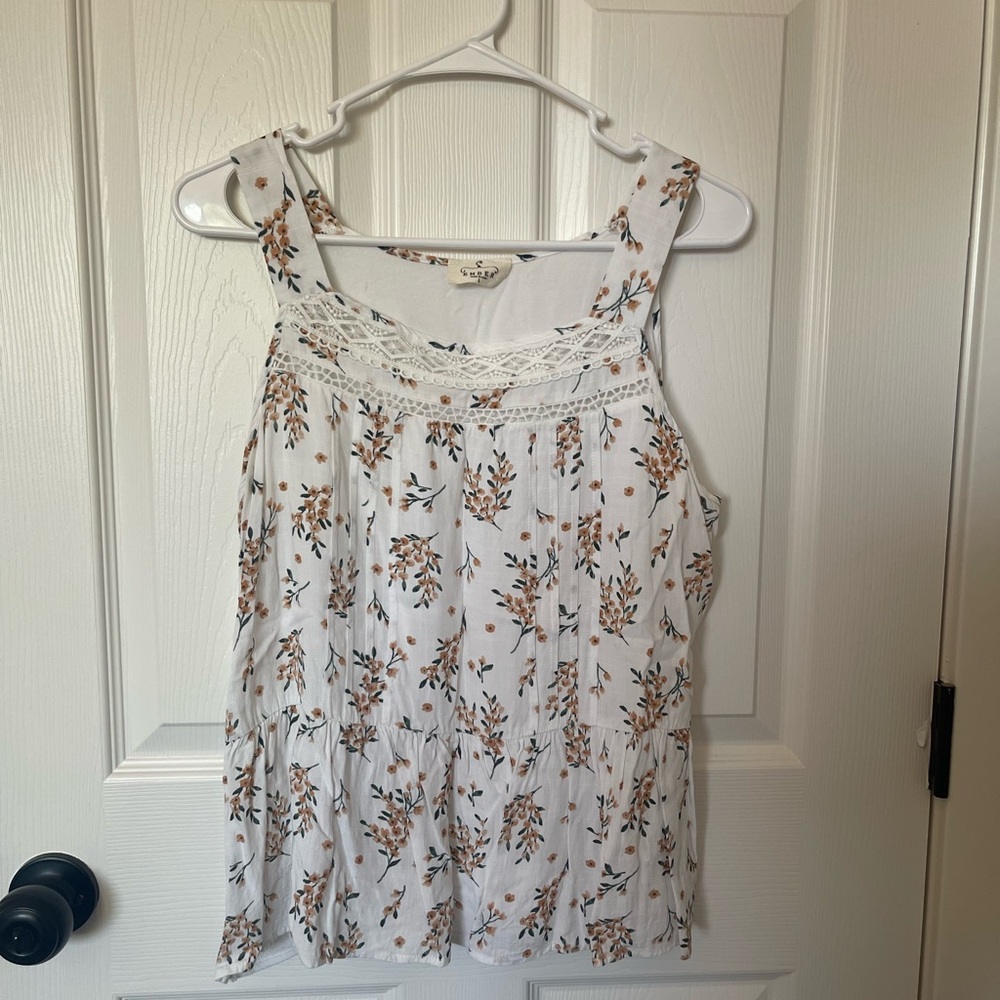 Cream Sleeveless Pleated Relaxed Tank Top